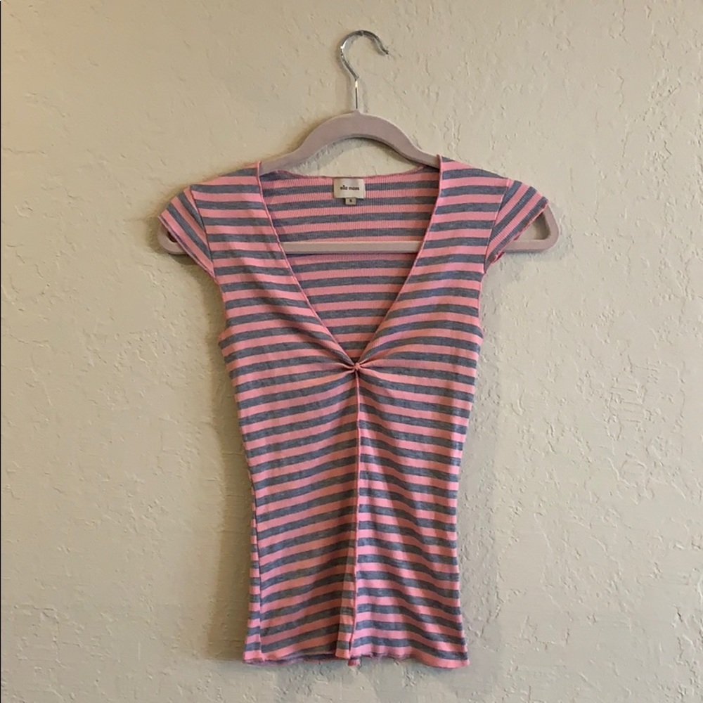 Ella Moss pink & gray striped short sleeved tee